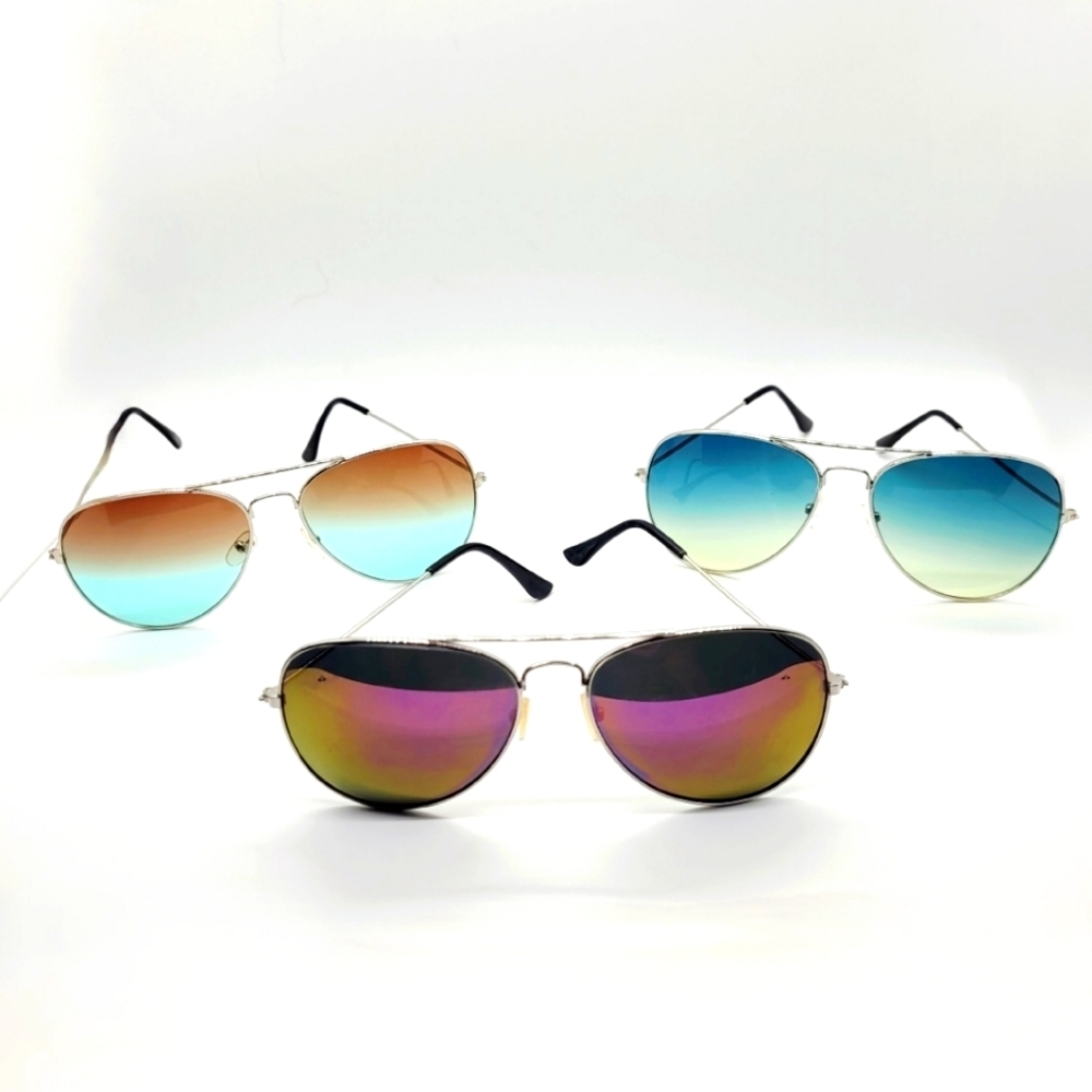 3 Pair Aviator Mirrored & Gradient Colored Sunglasses